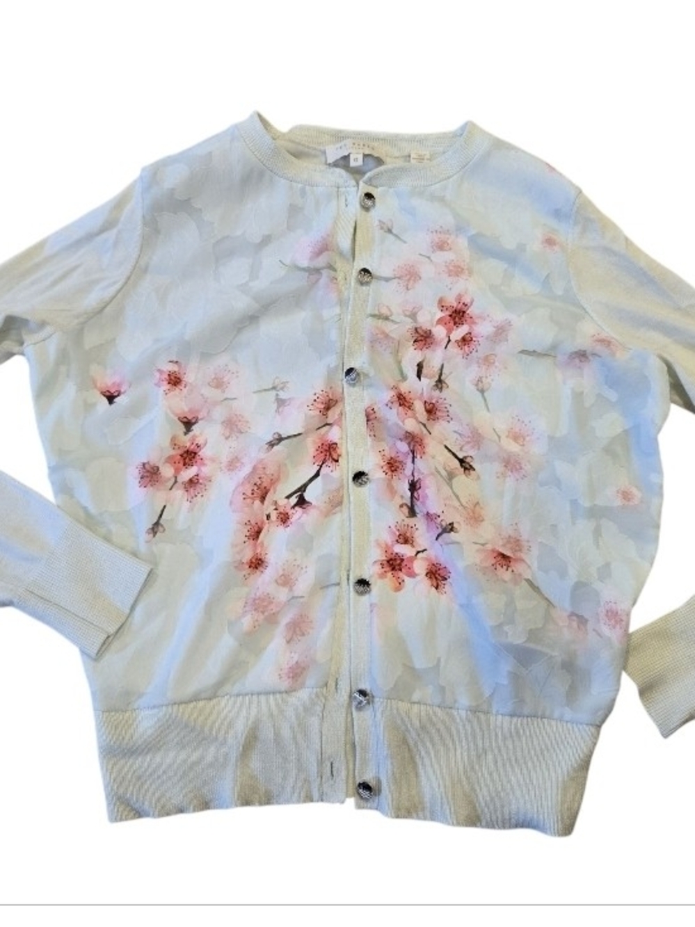Ted Baker Light Blue cardigan features an Oriental Blossom print Size 0 (Xs)